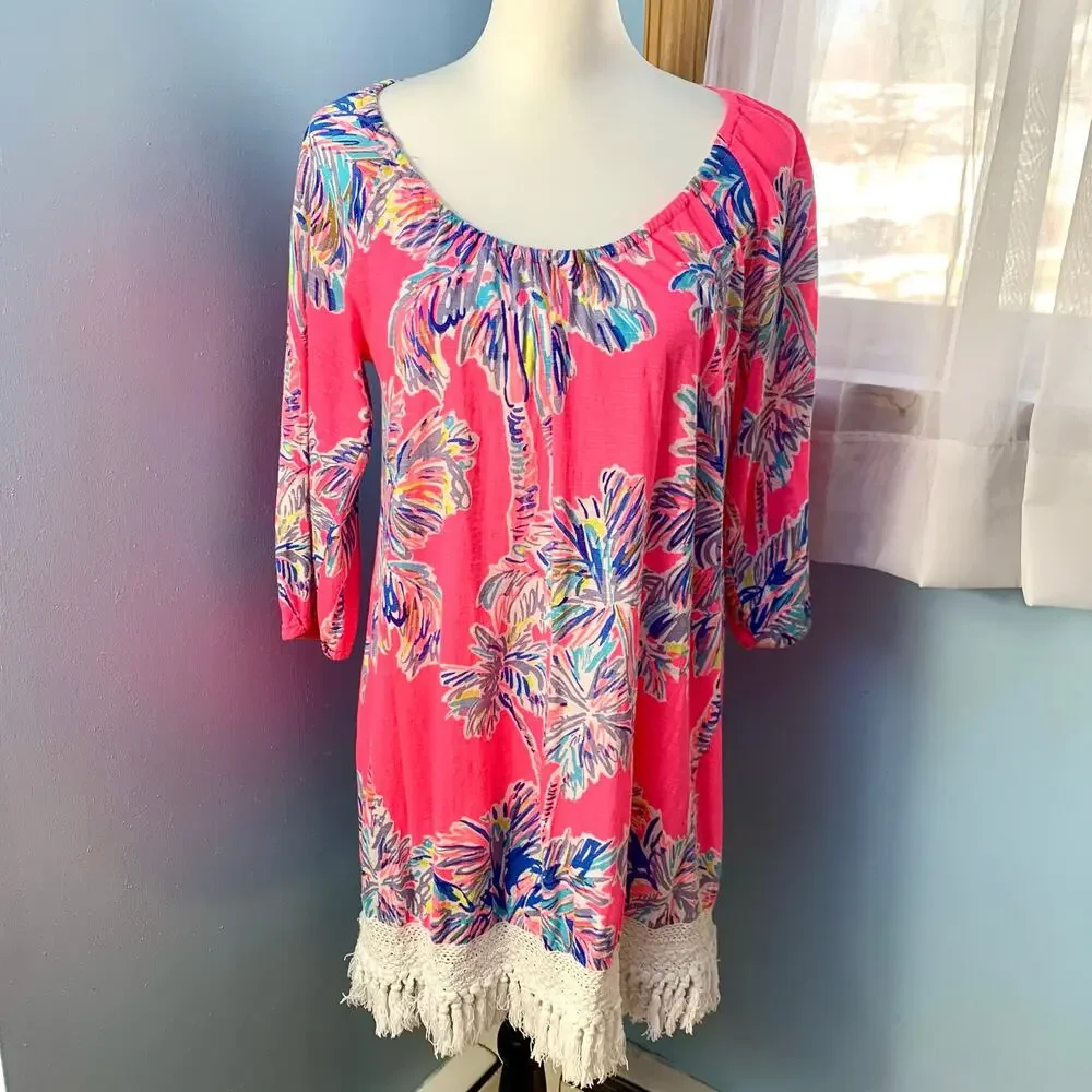 Lilly Pulitzer Alia Beach Cover-up Dress in Flamingo Pink Nice Stems Size Small - Picture 8 of 11